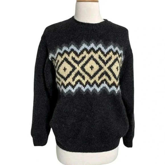 J. Crew oversized XS‎ dark gray& beige crew neck 100% wool sweater - Picture 1 of 5